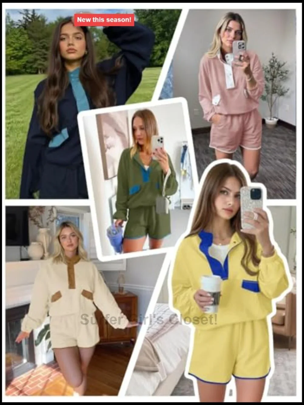 Women's 2 Piece Sets - Casual Half Button Color Block Sweatshirt and Running